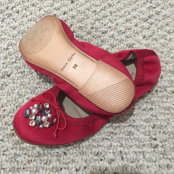 Zara Girls Pink Blush Jeweled Ballet Flats in 38 - Picture 3 of 7